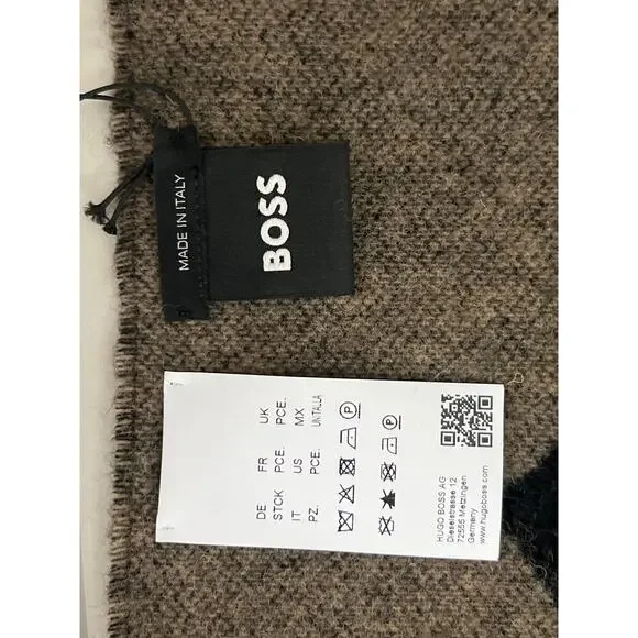 Hugo Boss Scarf Armin 2 wool blend scarf italy new mens gift brown black